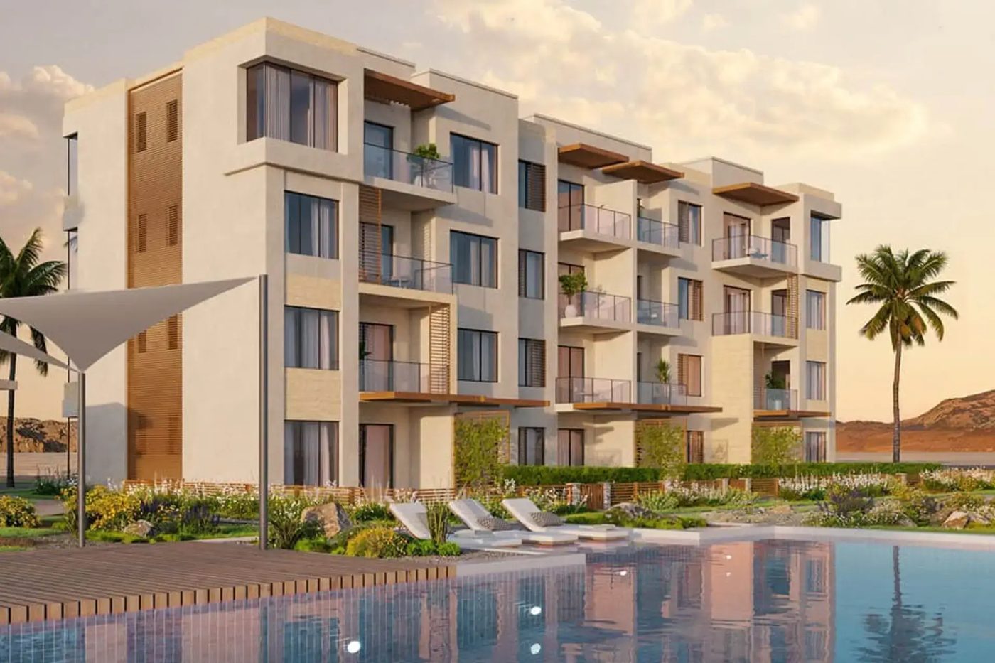Solaris Jebel Sifah — apartment building beside the pool